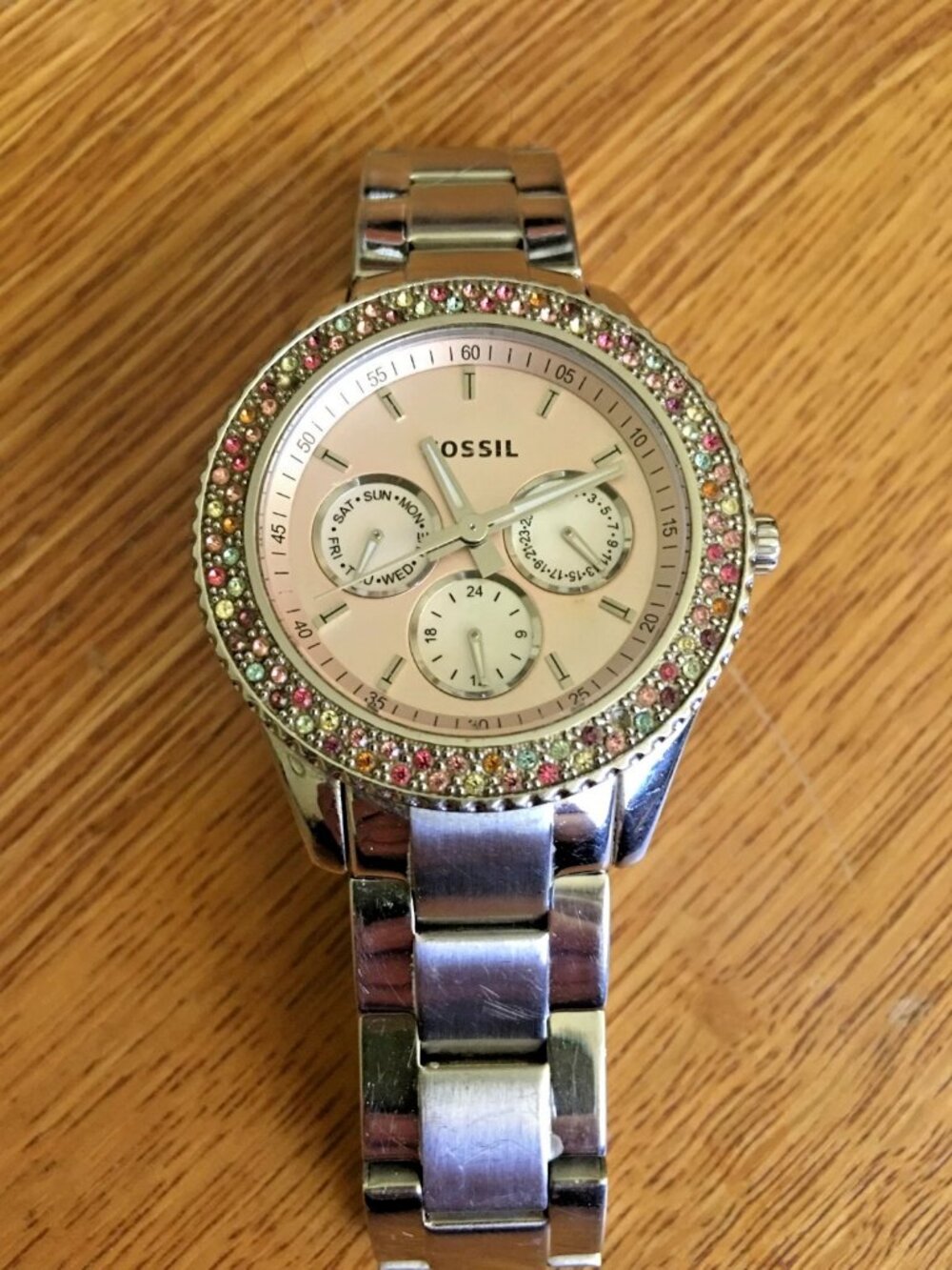 Fossil Stella Chronograph Watch Crystal Stainless ES3050 NEW BAT.